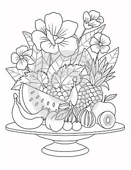 Fruit And Vegetables Coloring Page For Adult