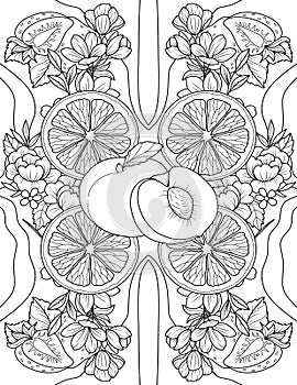 Fruit And Vegetables Coloring Page For Adult