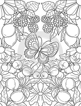 Fruit And Vegetables Coloring Page For Adult