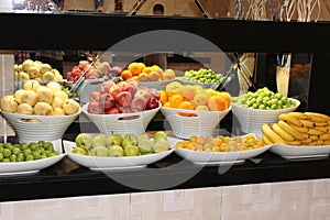 Fruit and vegetables are cut by pieces