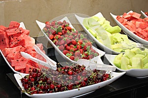 Fruit and vegetables are cut by pieces