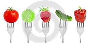 Fruit and vegetables on forks