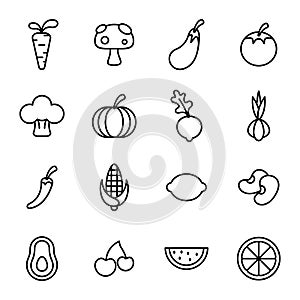 Fruit and vegetables icon set