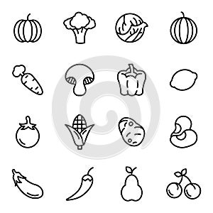 Fruit and vegetables icon set