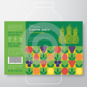 Fruit and Vegetables Pattern Juice Label Template. Abstract Vector Packaging Design Layout. Modern Typography Banner