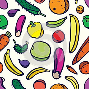 Fruit and vegetables seamless pattern