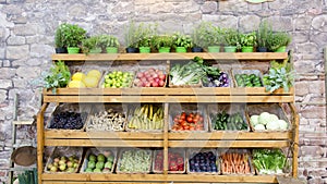 Fruit vegetables shelves background