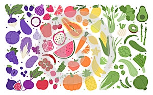 Fruit and veggies rainbow. Set of illustrations with vegetables; fruits and berries