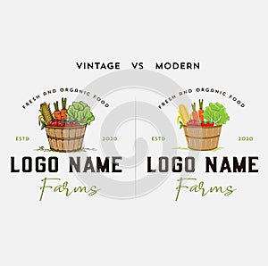 Fruit and veggies vintage vs modern logo design