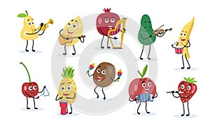Funny cartoon Fruit vitamin orchestra