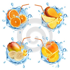 Fruit in a water splash.
