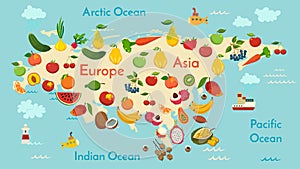 Fruit world map, Eurasia.