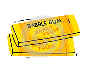 Fruit Yellow Bubble Gum as Sweet Chewing Gum Vector Illustration