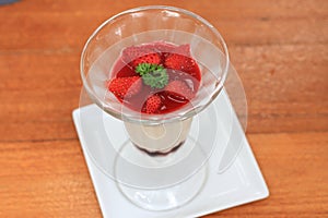 Fruit yogurt cake and stawberries