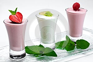 Fruit yogurt close up, fruit smart food for business meeting