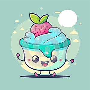 Fruit yogurt on cup logo cute mascot ice cream gelato cartoon art design
