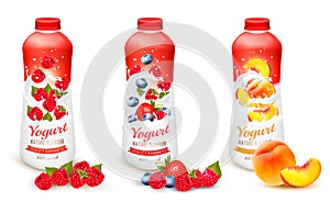 Fruit yogurt with peach advert concept. photo