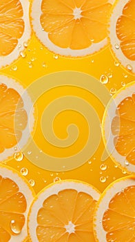 Fruitful burst Juicy orange on yellow canvas, copy space elegance