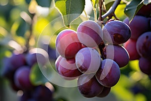 Fruitful Harvest: Plum Orchard in Spring Splendor at the Farm - Step into a pastoral wonderland where plum branches thrive under