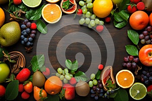 Fruitful presentation Frame crafted from an assortment of ripe fruits