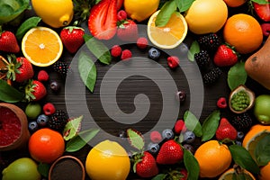 Fruitful presentation Frame crafted from an assortment of ripe fruits