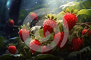 Fruitful Strawberry bush plant. Generate Ai photo