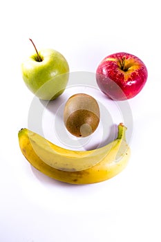 Fruits Apple Red Green Kiwi Banana Face Smiley Symbol Food Fresh