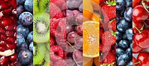 Fruits. Background of mixed ripe fruits and berries