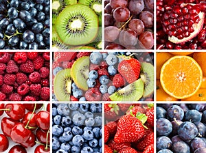 Fruits. Background of mixed ripe fruits and berries. Fresh food