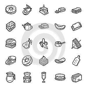 Fruits and Bakery Items Hand Drawn Vectors