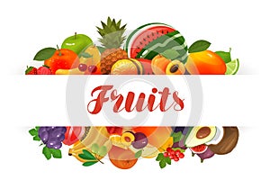 Fruits, banner. Natural food, greengrocery concept. Vector illustration photo