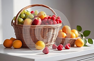 Fruits in a basket on a white table