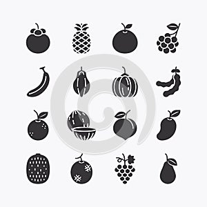 Fruits and berries black icons set. on a white background. Vector icon