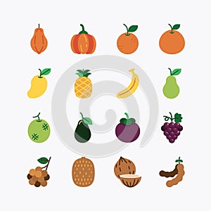 Fruits and berries black icons set. on a white background. Vector icon