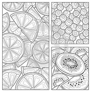 Fruits and berries.Coloring book antistress for children and adults.