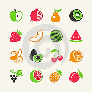 Fruits and berries icon set