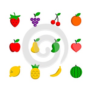 Fruits and berries icon set colored