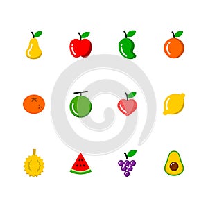 Fruits and berries icon set colored