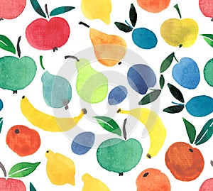 Fruits and berries pattern watercolor hand sketch