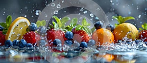 Fruits & Berries in a Refreshing Splash Symphony. Concept Fruit Photography, Berry Photography,