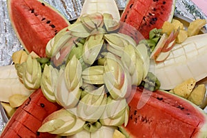 Fruits and berries, sliced assorted.