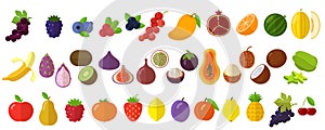 Fruits and berries vector icon set