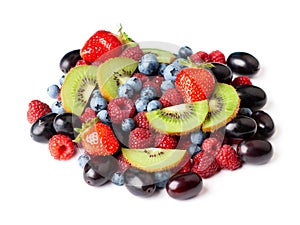 Fruits. Berries on white background. Fresh mixed fruit closeup