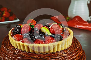 Fruits cake with blueberry, strawberry and blackberry