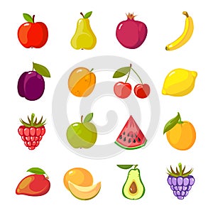 Fruits cartoon set. fresh healthy food apples photo