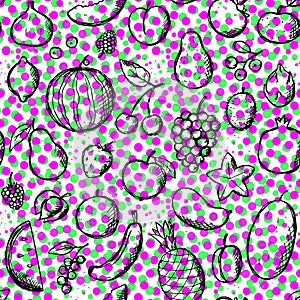 Fruits Doodle Hand Draw seamless pattern. Vector food repeat background