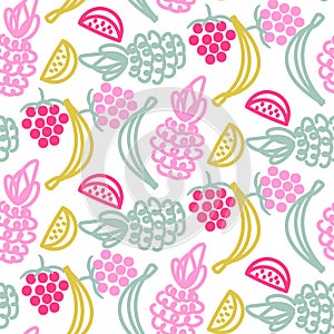 Fruits doodles cute seamless vector pattern. photo