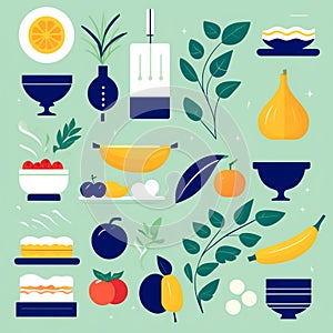 Fruits and drinks icon sets