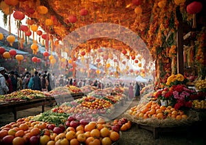 Fruits and flowers market festival.