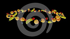 Fruits flying in circle, seamless loop, Luma Matte attached